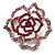 Stunning Pink Crystal Rose Brooch (Silver Tone) - view 20