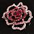 Stunning Pink Crystal Rose Brooch (Silver Tone) - view 6