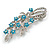Romantic Crystal Floral Brooch In Rhodium Plating Clear & Teal Blue - 75mm L - view 3