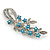 Romantic Crystal Floral Brooch In Rhodium Plating Clear & Teal Blue - 75mm L - view 5