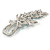 Romantic Crystal Floral Brooch In Rhodium Plating Clear & Teal Blue - 75mm L - view 4