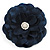 Large Navy Blue Crystal Satin Flower Brooch