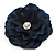 Large Navy Blue Crystal Satin Flower Brooch - view 3