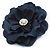Large Navy Blue Crystal Satin Flower Brooch - view 7