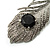 Large Swarovski Crystal Peacock Feather Silver Tone Brooch (Clear & Black) - 11.5cm Length - view 3