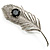 Large Swarovski Crystal Peacock Feather Silver Tone Brooch (Clear & Black) - 11.5cm Length - view 10