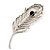 Large Swarovski Crystal Peacock Feather Silver Tone Brooch (Clear & Black) - 11.5cm Length - view 7