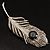 Large Swarovski Crystal Peacock Feather Silver Tone Brooch (Clear & Black) - 11.5cm Length - view 6