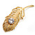 Large Swarovski Crystal Peacock Feather Gold Tone Brooch (Clear) - 11.5cm Length - view 9