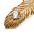 Large Swarovski Crystal Peacock Feather Gold Tone Brooch (Clear) - 11.5cm Length - view 4