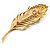 Large Swarovski Crystal Peacock Feather Gold Tone Brooch (Clear) - 11.5cm Length - view 7