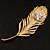 Large Swarovski Crystal Peacock Feather Gold Tone Brooch (Clear) - 11.5cm Length - view 5