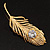 Large Swarovski Crystal Peacock Feather Gold Tone Brooch (Clear) - 11.5cm Length - view 2