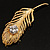 Large Swarovski Crystal Peacock Feather Gold Tone Brooch (Clear) - 11.5cm Length - view 3
