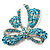 Stunning Light Blue Swarovski Crystal Bow Brooch (Silver Tone) - view 2