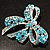 Stunning Light Blue Swarovski Crystal Bow Brooch (Silver Tone) - view 5