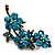 Top Grade Austrian Crystal Floral Brooch (Gold Tone & Teal Blue) - 55mm Across - view 4