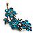 Top Grade Austrian Crystal Floral Brooch (Gold Tone & Teal Blue) - 55mm Across - view 2