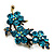Top Grade Austrian Crystal Floral Brooch (Gold Tone & Teal Blue) - 55mm Across - view 5