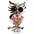 Silver Tone Stunning CZ Owl Brooch (Pink & Navy Blue)
