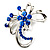 Delicate Sapphire Blue Coloured Crystal Floral Brooch (Silver Tone Metal) - view 3