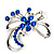 Delicate Sapphire Blue Coloured Crystal Floral Brooch (Silver Tone Metal)
