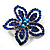 Blue Diamante Daisy Flower Brooch (Silver Tone) - view 2
