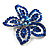Blue Diamante Daisy Flower Brooch (Silver Tone) - view 3