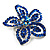 Blue Diamante Daisy Flower Brooch (Silver Tone) - view 3