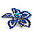 Blue Diamante Daisy Flower Brooch (Silver Tone) - view 4