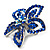 Blue Diamante Daisy Flower Brooch (Silver Tone) - view 5