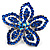 Blue Diamante Daisy Flower Brooch (Silver Tone)