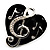 Black Enamel Crystal 'Musical Heart' Brooch (Silver Tone Metal) - view 3