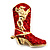 Gold Tone Red Austrian Crystal 'Cowboy Boot' Brooch - 40mm L - view 5