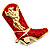 Gold Tone Red Austrian Crystal 'Cowboy Boot' Brooch - 40mm L - view 6