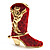 Gold Tone Red Austrian Crystal 'Cowboy Boot' Brooch - 40mm L - view 2