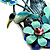 Vintage Bright Blue Metal 'Bird & Flowers' Brooch - view 3