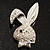 Cute Diamante Bunny Brooch (Silver Tone)