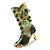 Olive Green Enamel Crystal High Boot Pin Brooch (Gold Tone Metal) - view 4