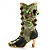 Olive Green Enamel Crystal High Boot Pin Brooch (Gold Tone Metal)