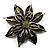 Olive Green Glass Floral Brooch (Silver Tone Metal) - view 7