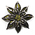 Olive Green Glass Floral Brooch (Silver Tone Metal)