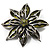 Olive Green Glass Floral Brooch (Silver Tone Metal) - view 5
