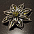 Olive Green Glass Floral Brooch (Silver Tone Metal) - view 3