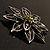 Olive Green Glass Floral Brooch (Silver Tone Metal) - view 4