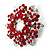 Red Crystal Wreath Brooch (Silver Tone Metal) - 50mm Diameter - view 3