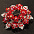 Red Crystal Wreath Brooch (Silver Tone Metal) - 50mm Diameter - view 7