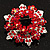 Red Crystal Wreath Brooch (Silver Tone Metal) - 50mm Diameter - view 8