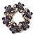 Antique Gold Lavender Crystal Wreath Brooch