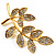 Delicate Diamante Leaf Brooch (Gold Tone Metal) - view 3